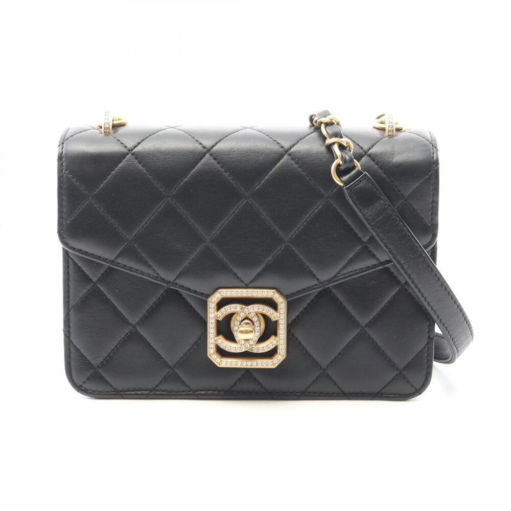 Chanel Shoulder Bag Lambskin Sheepskin Black